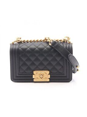 Chanel Shoulder Bag Boy Small Black Caviar Leather Chain